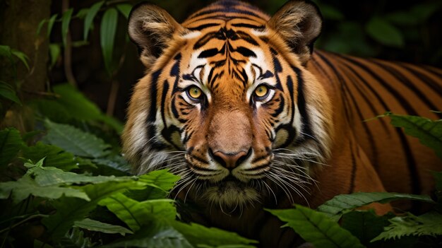 Vista frontal de un tigre salvaje en la naturaleza