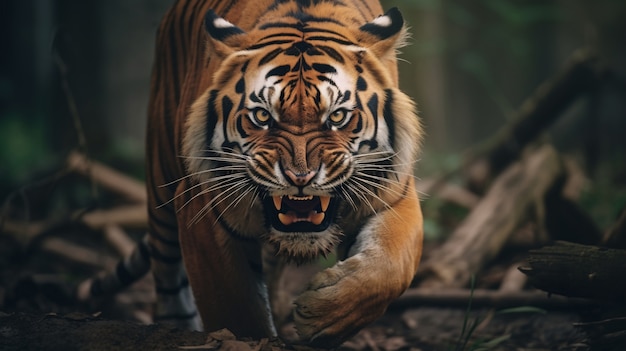 Foto gratuita vista frontal de un tigre salvaje en la naturaleza