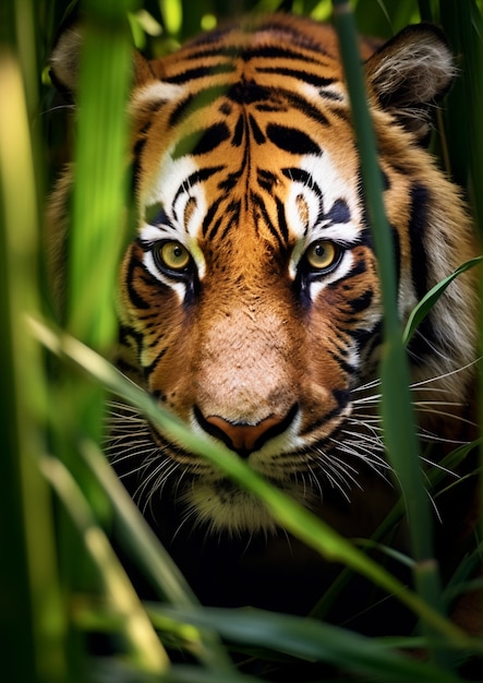 Vista frontal de un tigre salvaje en la naturaleza