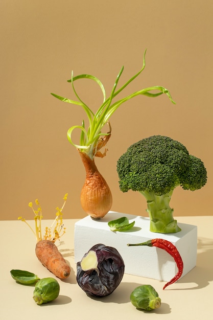 Vista frontal de verduras