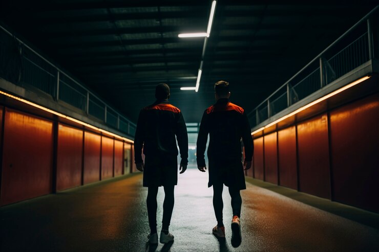 Foto gratuito vista de los futbolistas antes del partido.
