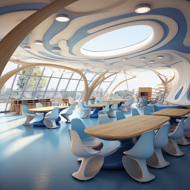 Foto gratuita vista futurista del aula escolar con arquitectura de última generación.