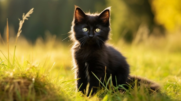 Vista de un gatito adorable al aire libre