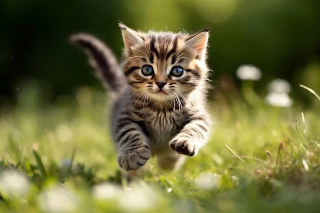 Foto gratuita vista de un gatito adorable corriendo al aire libre