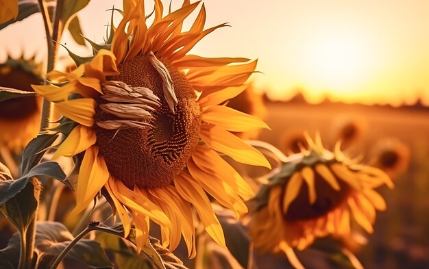 Vista de girasoles secos