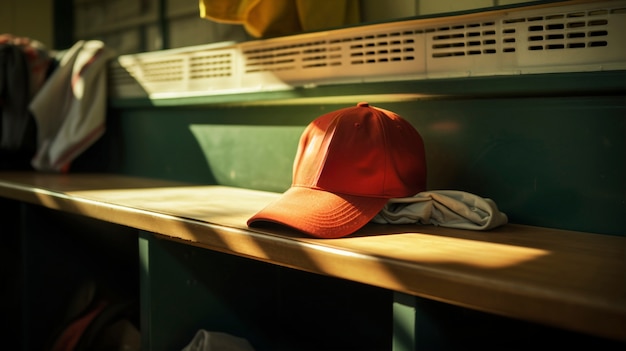 Foto gratuita vista de la gorra de béisbol en el banco