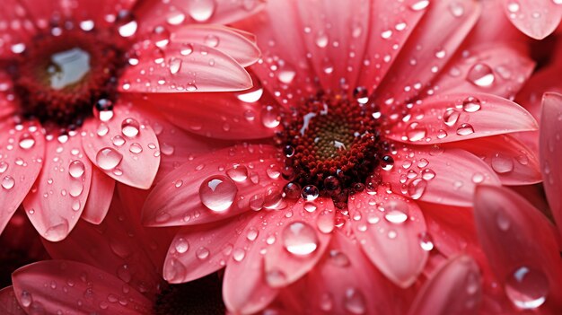 Vista de gotas de agua sobre pétalos de flores