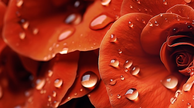 Vista de gotas de agua sobre pétalos de flores