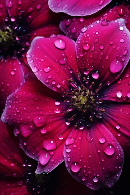 Vista de gotas de agua sobre pétalos de flores