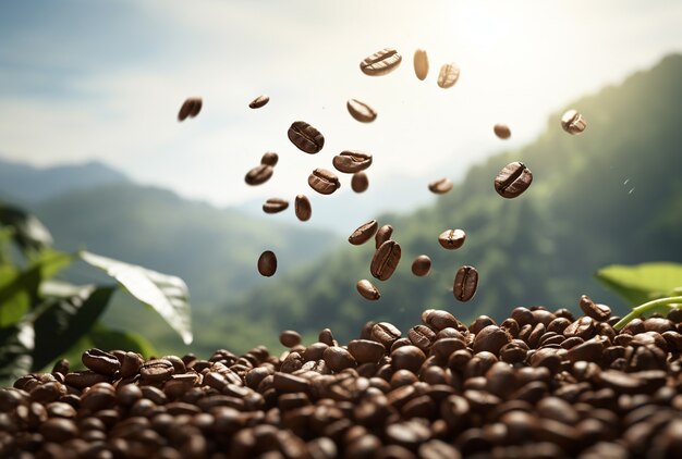 Vista de granos de café tostados