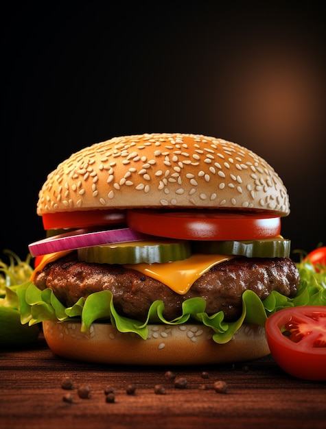 Foto gratuita vista de una hamburguesa de aspecto delicioso en 3d