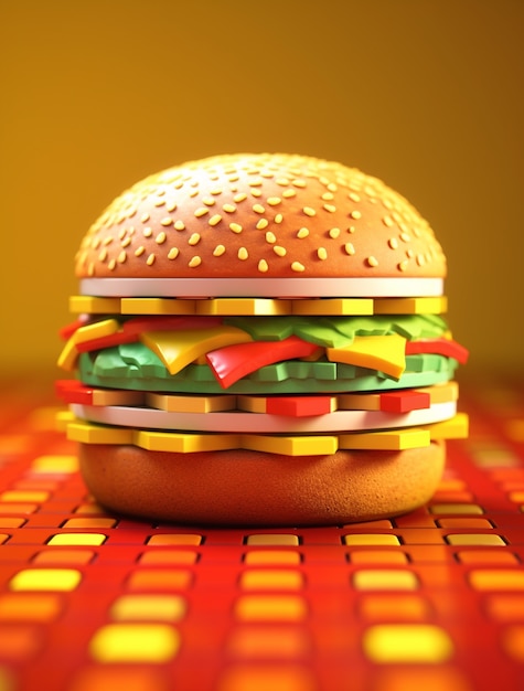 Foto gratuita vista de una hamburguesa de aspecto delicioso en 3d