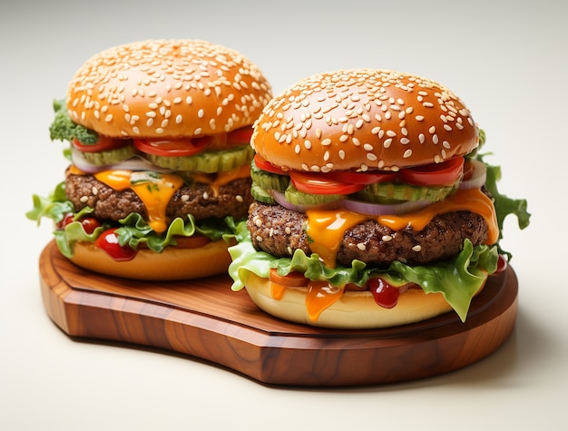 Vista de hamburguesas de aspecto delicioso en 3D