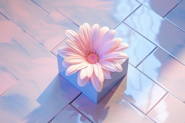 Vista de una hermosa flor 3d en una cama cuadrada elevada