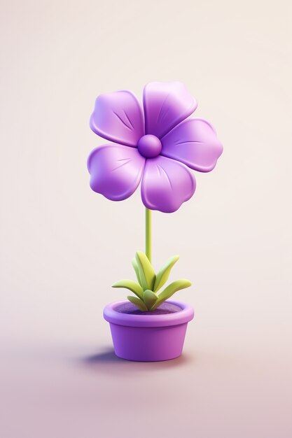 Vista de una hermosa flor 3d en maceta