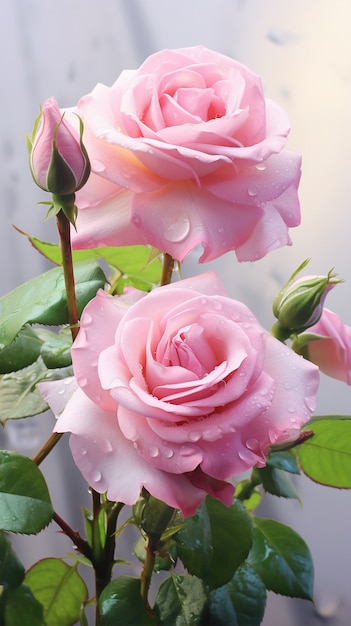 Vista de hermosas flores rosas florecientes