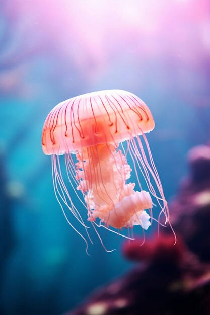 Vista de hermosas medusas nadando en el agua