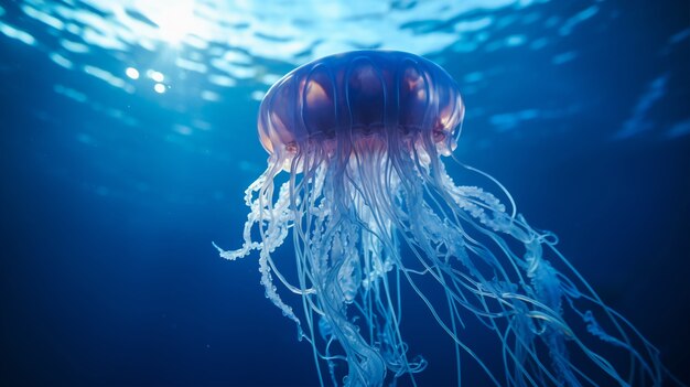 Vista de hermosas medusas nadando en el agua