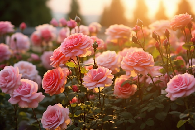 Vista de hermosas rosas florecientes