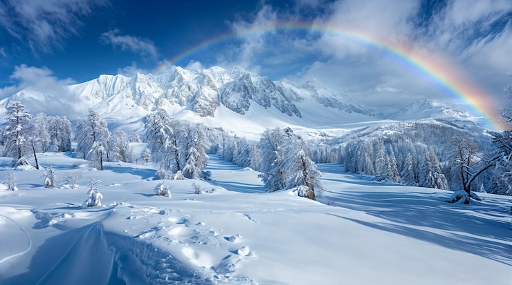 Foto gratuito vista del hermoso arco iris sobre el paisaje natural