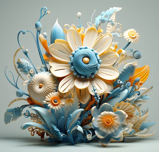 Vista del hermoso arreglo floral abstracto 3d