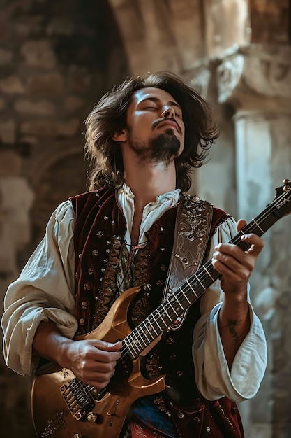 Foto gratuita vista de un hombre tocando un instrumento de guitarra eléctrica