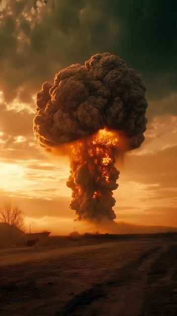 Vista del hongo apocalíptico de la explosión de una bomba nuclear