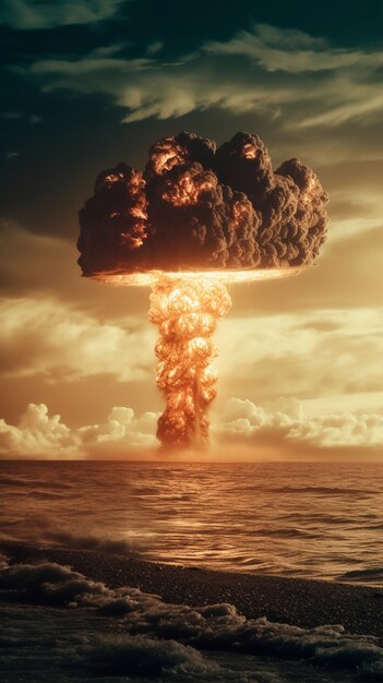 Vista del hongo apocalíptico de la explosión de una bomba nuclear