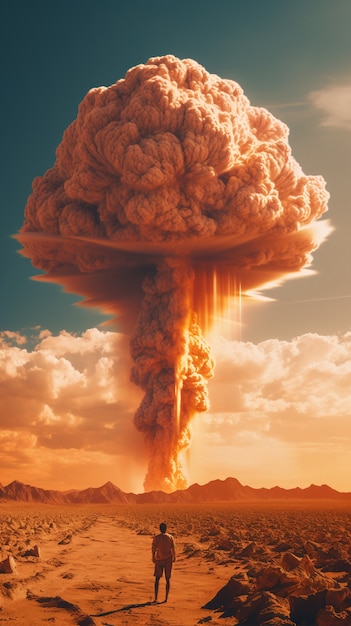 Foto gratuita vista del hongo apocalíptico de la explosión de una bomba nuclear