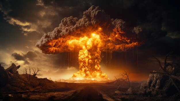 Vista del hongo apocalíptico de la explosión de una bomba nuclear