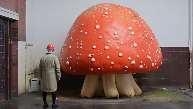 Vista de un hongo gigante con una persona