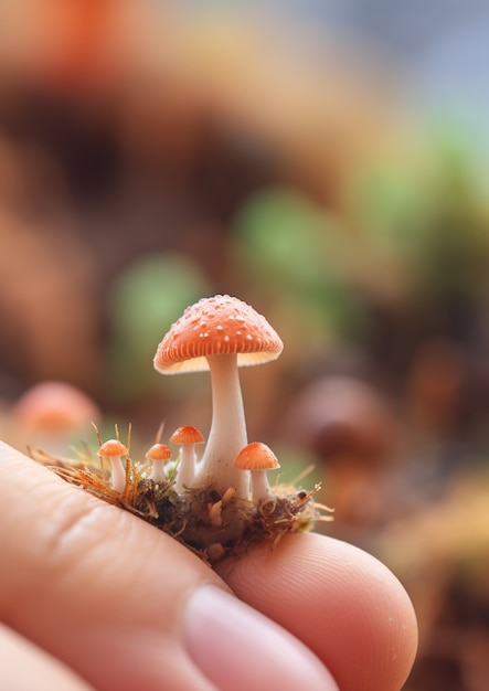 Foto gratuita vista del hongo con la mano humana