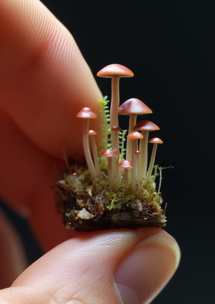 Foto gratuita vista de los hongos con la mano humana