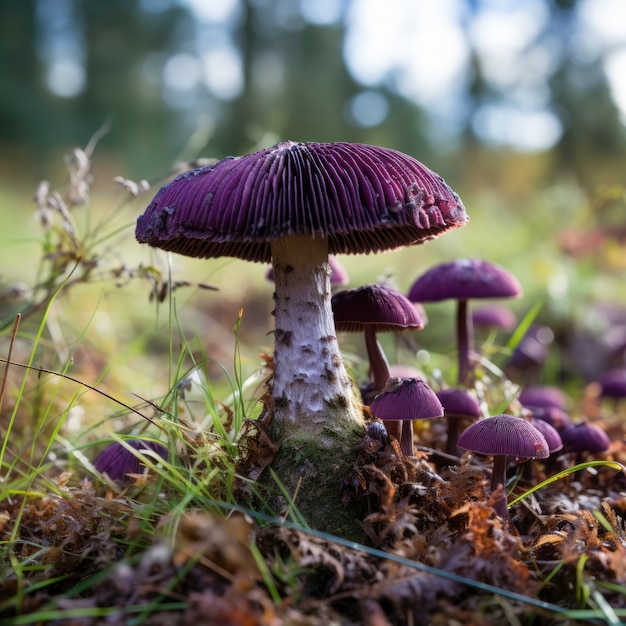 Foto gratuita vista de hongos morados en el bosque