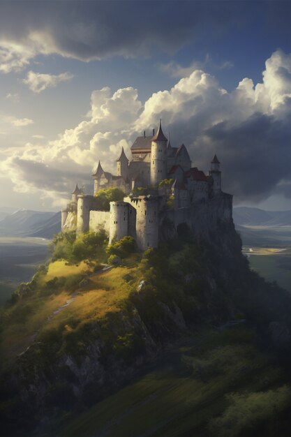 Vista del imponente castillo con paisaje natural