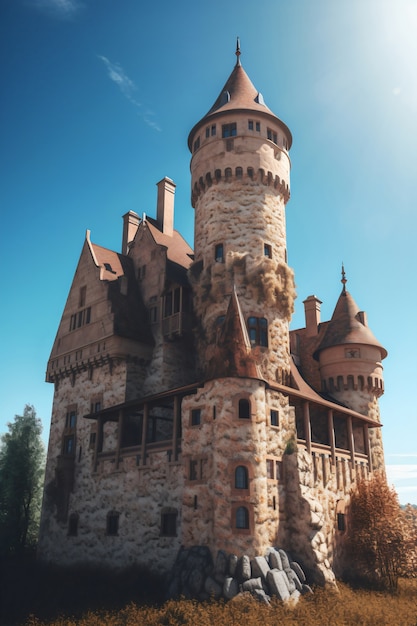 Foto gratuita vista del imponente castillo con paisaje natural