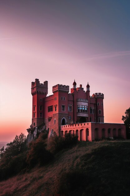 Vista del imponente castillo con paisaje natural