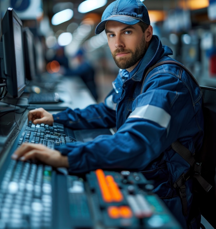 Foto gratuito vista de un ingeniero masculino en el trabajo para la celebración del día de los ingenieros