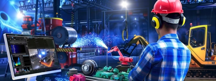Foto gratuito vista de un ingeniero masculino en el trabajo para la celebración del día de los ingenieros