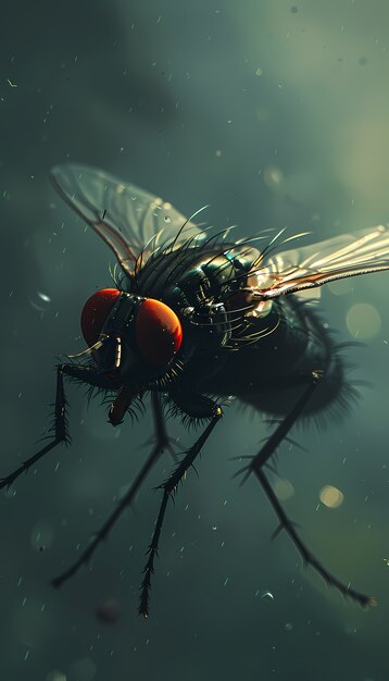 Vista de un insecto mosca con alas