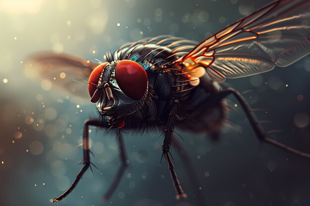 Vista de un insecto mosca con alas