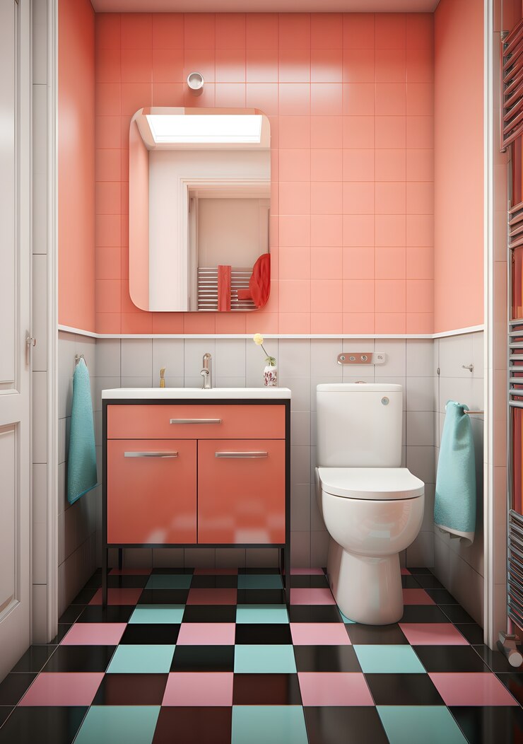 Foto gratuito vista del interior del baño pequeño con muebles y decoración de estilo moderno.