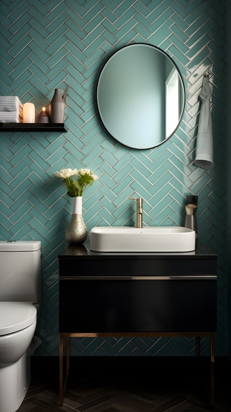 Foto gratuito vista del interior del baño pequeño con muebles y decoración de estilo moderno.