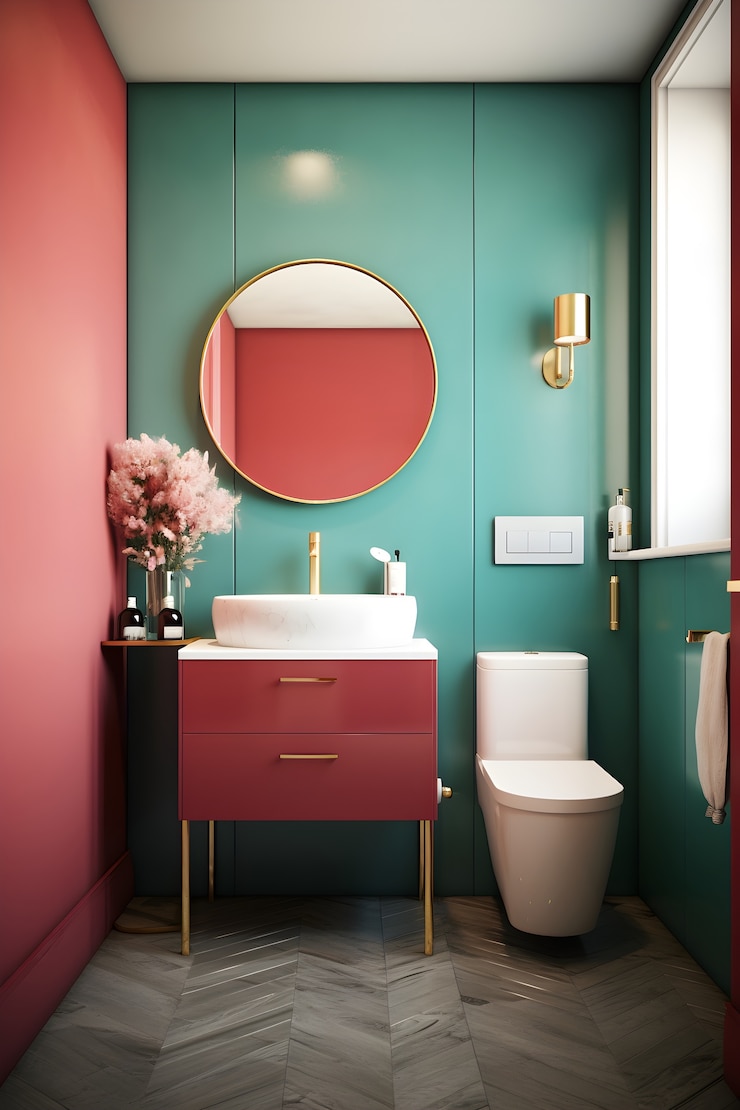 Foto gratuito vista del interior del baño pequeño con muebles y decoración de estilo moderno.