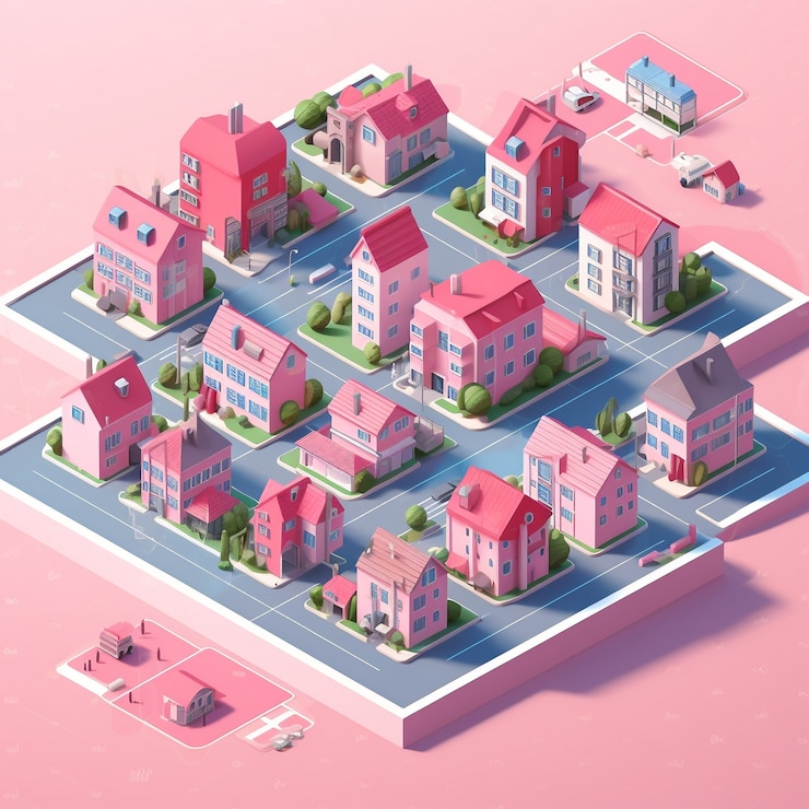 Foto gratuito vista isométrica en representación 3d de la ciudad