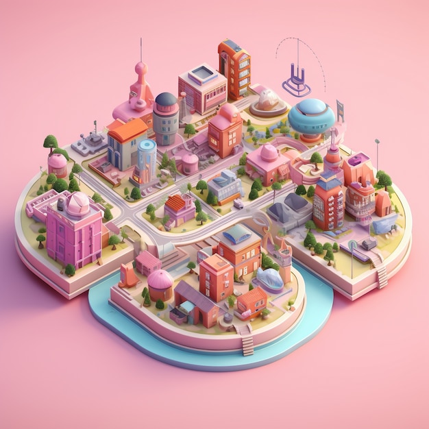 Vista isométrica en representación 3D de la ciudad