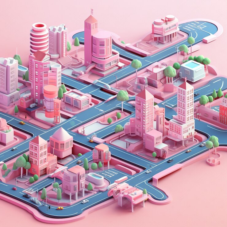 Foto gratuito vista isométrica en representación 3d de la ciudad