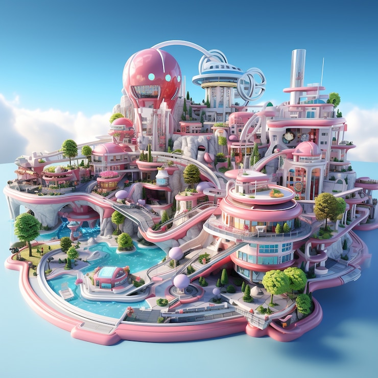Vista isométrica en representación 3D de la ciudad