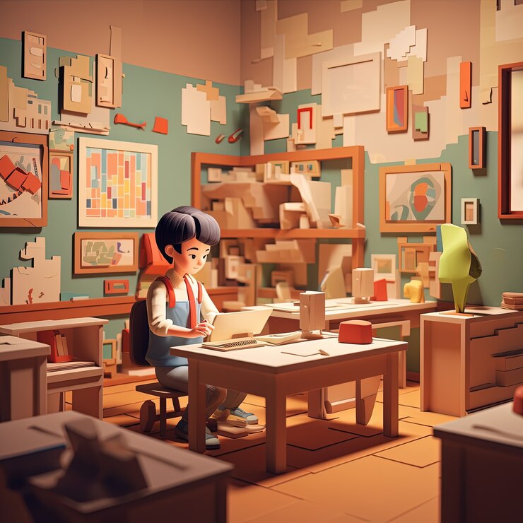 Foto gratuito vista de un joven estudiante de escuela 3d