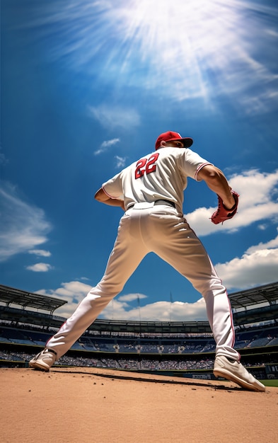 Foto gratuita vista del jugador de béisbol masculino en el campo.